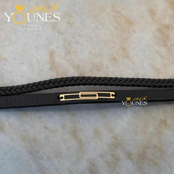 دستبند طلا چرم مردانه مستطیلی هندسی L116